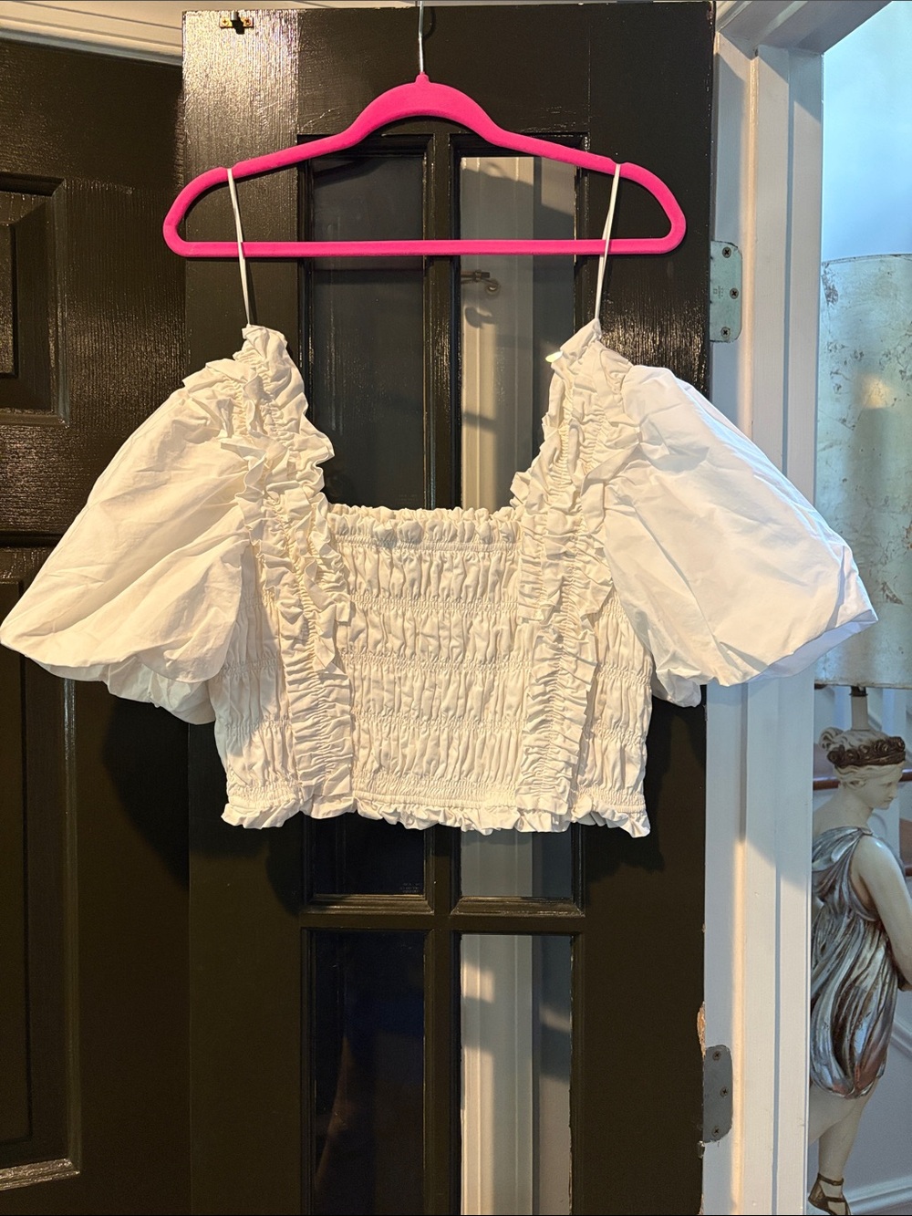 Endless Rose White Smocked Ruffle Puff Sleeve Crop Top